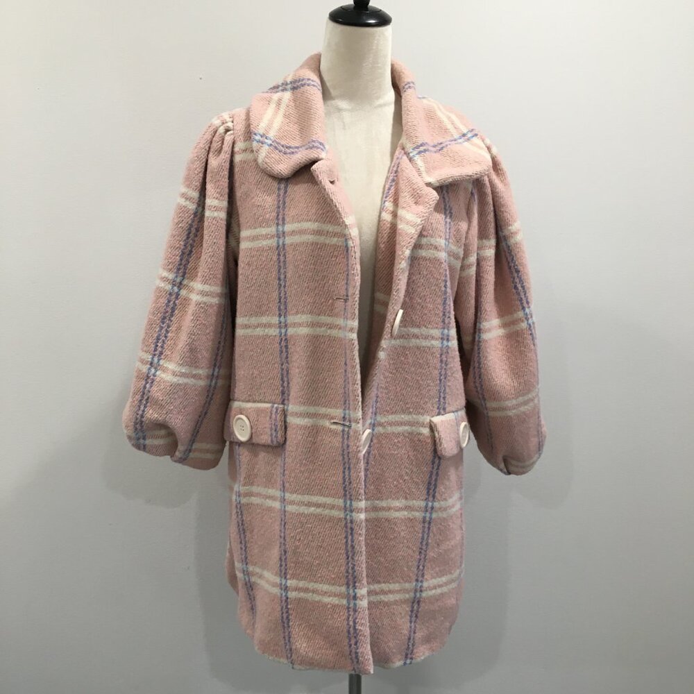 HAZEL Anthropologie MultiColor Plaid/Checks Bubble Sleeve Swing Coat Jacket - Picture 4 of 12
